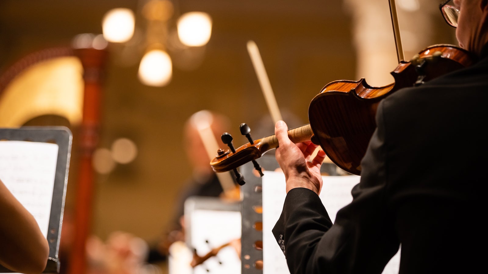 Violinist playing in an orchestra