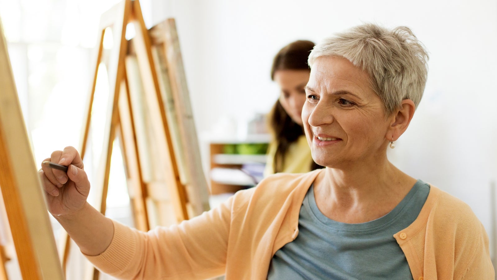 A woman drawing