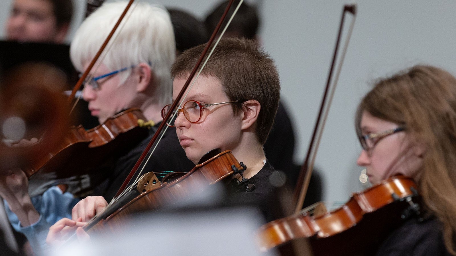 A group of students playing viola