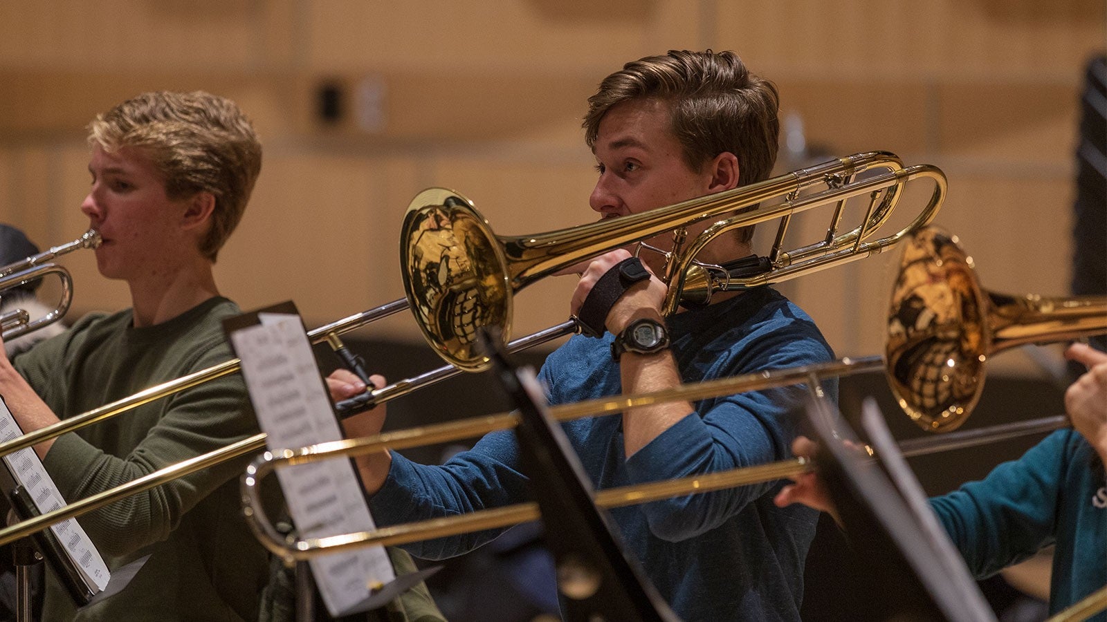 a boy playing trombone