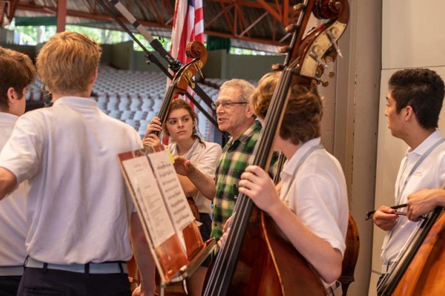Steve Molina works with World Youth Symphony Orchestra basses