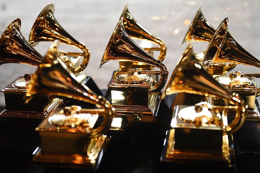 A group of Grammy Award trophies