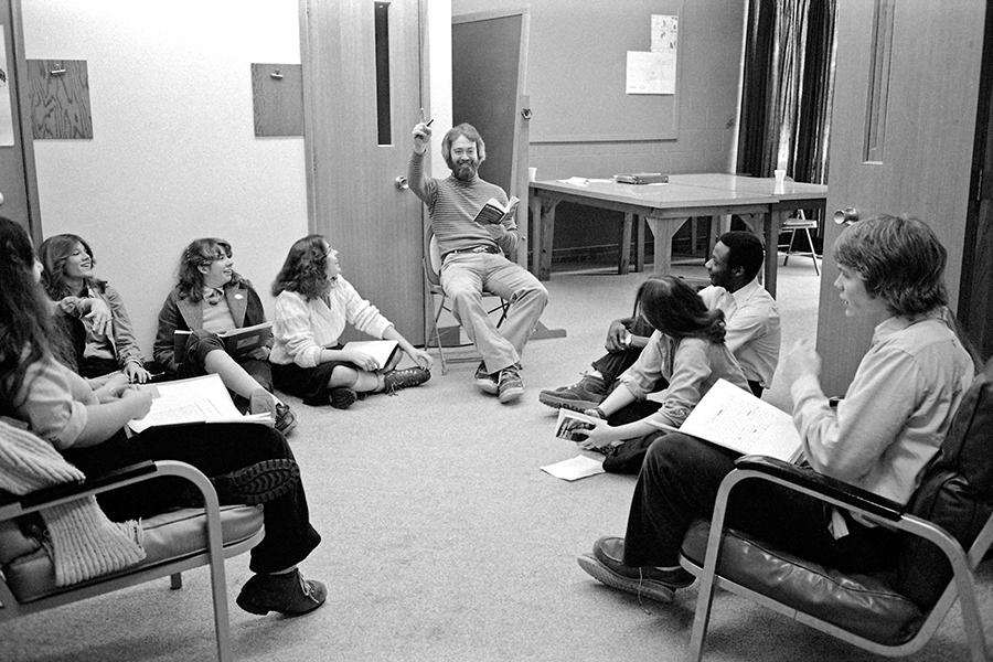 Jack Driscoll teaches a creative writing class during the 1978-79 school year.