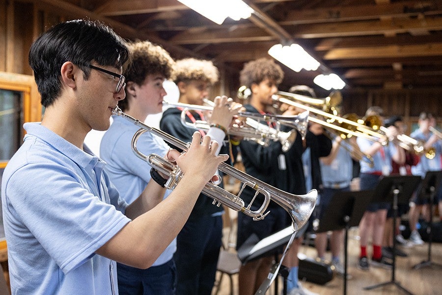 Brass students play during a master class.