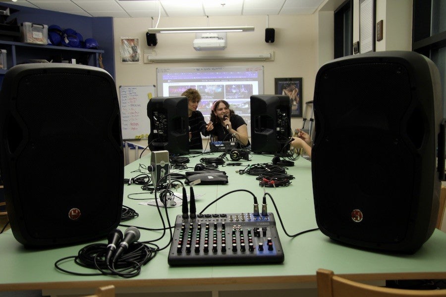 Students work with professional-grade sound design equipment, including top-of-the-line speakers and DAWs.