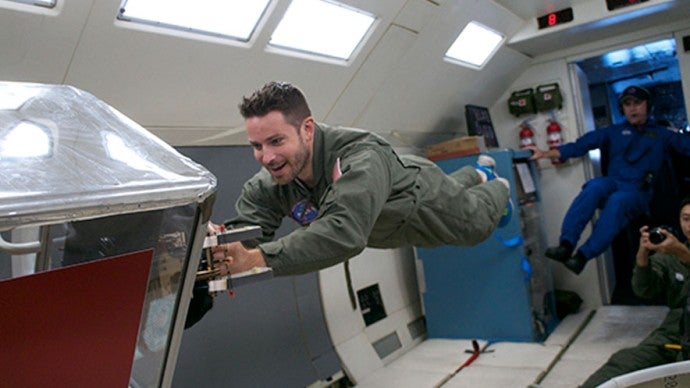 Aaron Parness in zero gravity