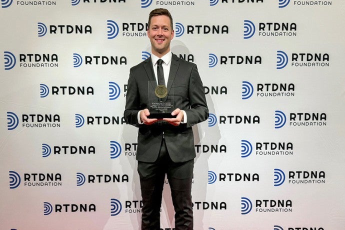 Points North executive producer and host Dan Wanschura with a national Edward R. Murrow Award at the awards gala in New York City. 