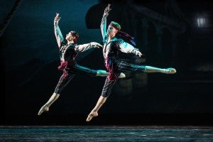 Two Interlochen Arts Academy male dancers perform during the Fall Dance Showcase