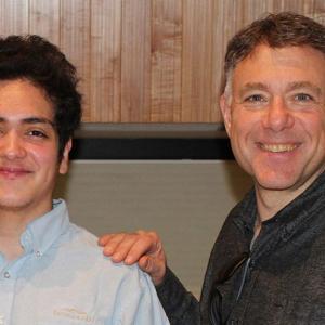David Schonberger (left) with Instructor of Low Brass Tom Riccobono (right) in IPR's Studio A. Photo courtesy of Interlochen Public Radio.
