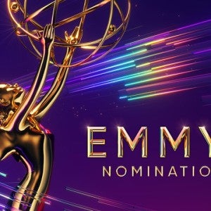 A purple graphic with the words "Emmys nominations" and a photo of the Emmy statuette