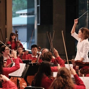 JoAnn Falletta conducts a performance by the World Youth Symphony Orchestra during summer 2021.