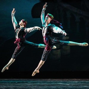 Two Interlochen Arts Academy male dancers perform during the Fall Dance Showcase