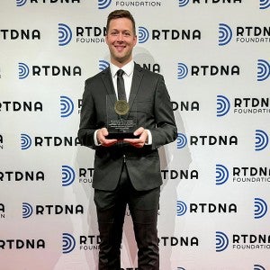 Points North executive producer and host Dan Wanschura with a national Edward R. Murrow Award at the awards gala in New York City. 