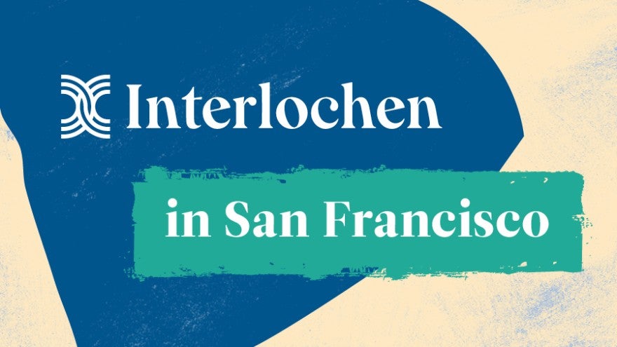 Rectangle with the Interlochen logo and "Interlochen Alumni in San Francisco" in white letters on a dark blue, green, and cream background.